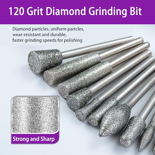 Diamond Grinding Bit Compatible with Dremel, 52Pcs Stone Carving Set Diamond Bits 1/8" (3mm) Shank Polishing Kit for Stone Glass Ceramics Carving Polishing Grinding Etching - style: Style 1