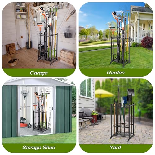 Garden Tool Organizer, Garage Tool Organizer & Garage Organization, Heavy Duty Steel Tool Storage Rack Holds 35 Rakes, Brooms Tools, Broom Holder and Mop Holder, Shed Organizer for Home Organization - style: Rack