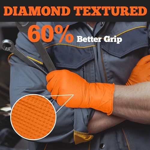 TitanFlex Heavy Duty Orange Nitrile Gloves, 6 Mil, Raised Diamond Texture, Mechanic Disposable Gloves, Latex Free Powder Free - color: 05 6mil (1000ct), size: X-Large