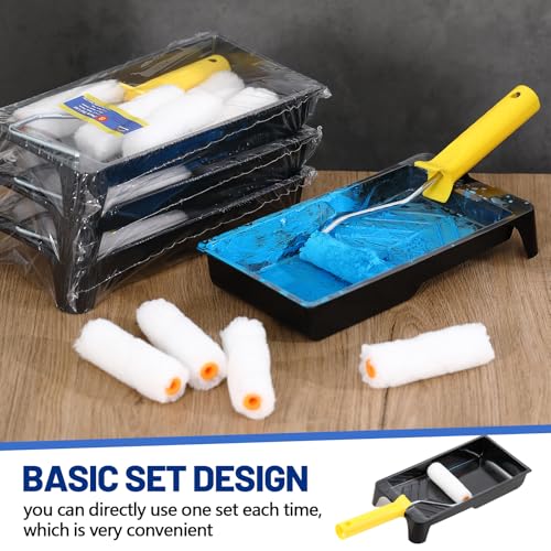 Menkxi 32 Pack 4 Inch Paint Roller Kit Including 4" Mini Small Foam Roller Covers Frame Tray and Liner for Painting Staining Results Home DIY Crafts Holiday Party