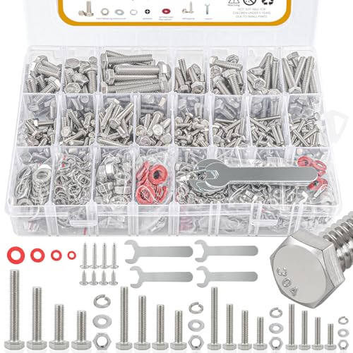 780pcs Hex Bolts and Nuts kit, 304 Stainless Steel M6 M5 M4 M3 Metric Bolt Assortment (Lock & Flat Washers), Stainless Steel Bolts and Nuts kit, Metric Screw Assortment - size: M6 M5 M4 M3