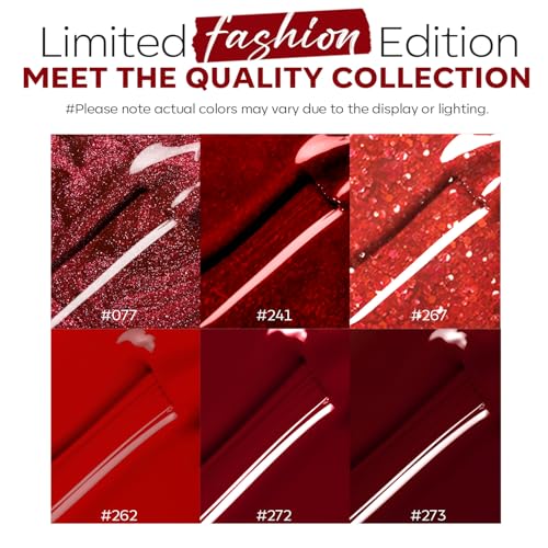 modelones Red Nail Polish Set, 6 Colors Cat Eye Dark Ruby Cherry Glitter - color: A1 Apple Red