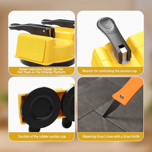 2-PCS Floor Gap Fixer Tool Kit, Dual Head Double Suction Cups with Mallet & 4 Pads for Laminate Vinyl Hardwood Floor Installation Repair Tile, 2 Way Striking Design for Tight Spaces