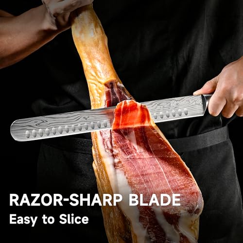 Sunnecko BBQ Carving Knife Set,Slicing and Boning Knife for Meat Cutting - color: 12 inch Carving Knife with 7 inch Boning Knife