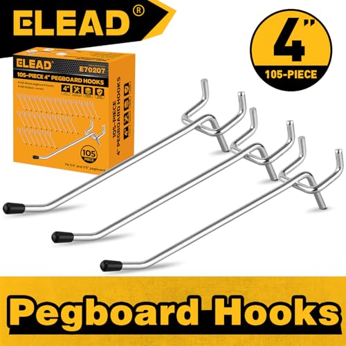 ELEAD 105-Piece 4 Inch Pegboard Hooks, Heavy Duty Peg Board Organizer Accessories, Peg Board Tool Hangers Fit for 1/4" and 1/8" Pegboard Hanging Tools Garage, Workshop, and Craft Storage - style: 105-Piece 4 Inch