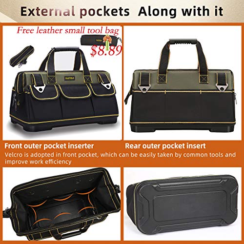 FASTECH 22-inch Wide Mouth Tool Bag with Water Proof Molded Base，Wide Mouth Tool Tote Bag,Waterproof Tool Organizer Bag for Men with Adjustable Shoulder Strap (22 inch) - size: 22 inch-Black-With Bottom Shell