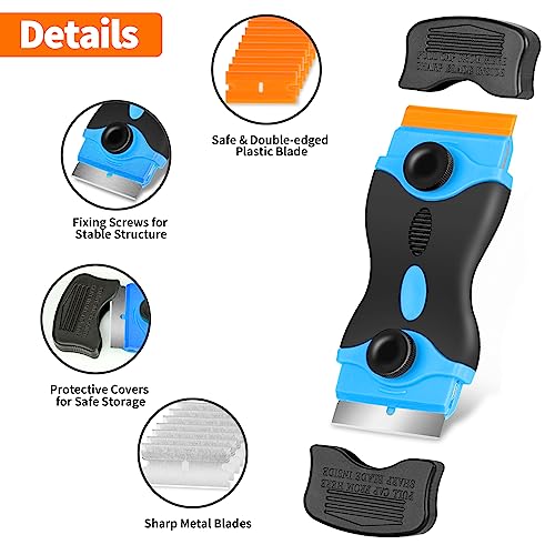 Razor Blade Scraper Tool - Razor Scraper with 40 Metal & Plastic Blades - color: Blue