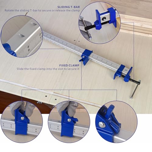 FEIRONG 36 Inch Bar Clamps (2 Pack) - 330LB Capacity, Dual-Scale Ruler (Inch & CM) & 90° Angled Jaws for Woodworking, Cabinet Installation, DIY Projects (Blue) - size: Blue 36-inch 2 Pack