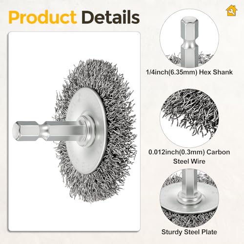 2in Wire Wheels for Drill with 1/4in Hex Shank, Carbon Steel - size: 2 inch(0.012in Wire)