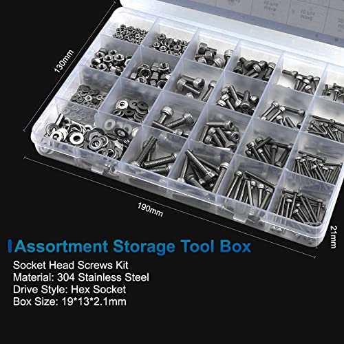 NINDEJIN Black & Silver Hex Socket Head Screws Bolts Nuts and Flat Washer Assortment Kit(Hex Socket Flat/Button/Cap Head) (580Pcs Hex Button Head Socket Screws Nuts) - size: 580 Hex Cap Head Socket Screws Nuts