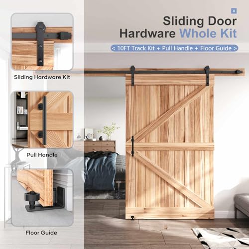 EaseLife 10 FT Sliding Barn Door Track and Handle Hardware Kit, Straight Pulley,Slide Smoothly Quietly,Easy Install (10FT Track Kit for 54"~60" Wide Single Door) - size: 10 FT-Single Door Kit