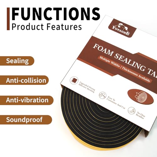 Yotache Weather Stripping Door Seal Strip 1/2 x 1/4 inch, 2 Rolls x 13Ft, New Adhesive Foam Insulation Tape for Door Frames, Windows, Total 26Ft (Pack of 2) - size: 1/2"x1/4"x26 FT (Pack of 2)
