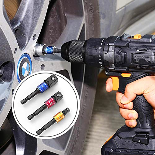 CIGOTU Socket Adapter Extension Set, 1/4, 3/8, 1/2 Inch Hex Shank, Impact Grade, Power Drill to Socket Converter, 3-Piece (Black) | 1/4, 3/8, 1/2 Inch Hex Shank, Impact Grade, Power Drill to Socket Converter, 3-Piece - color: 3*black