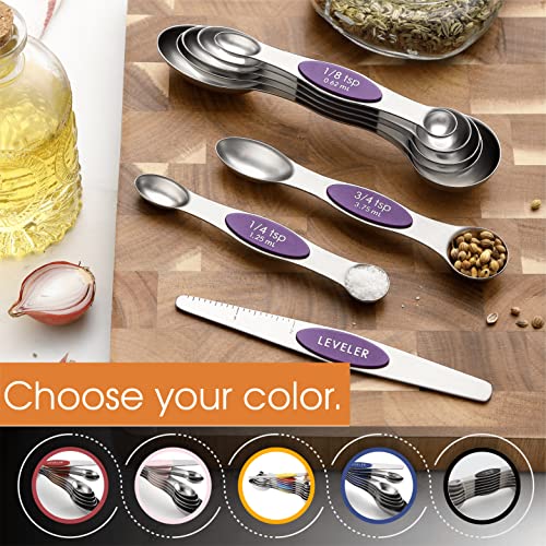 Spring Chef Stainless Steel Magnetic Measuring Spoons Set of 8, Purple - color: Purple, size: 1-Pack