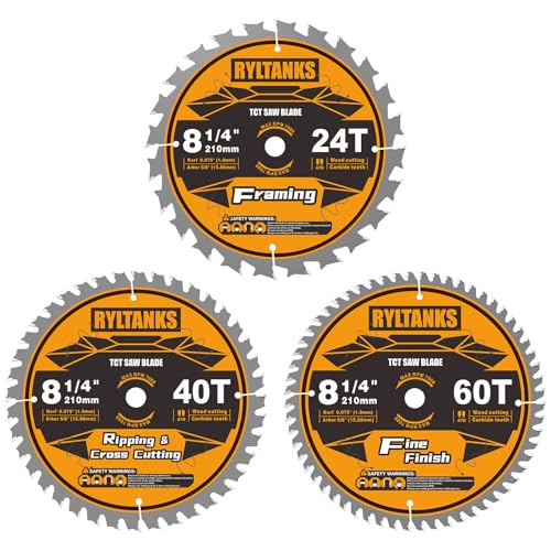 8-1/4 Inch Table Saw Blade/Circular Saw Blade, 5/8" Arbor, 24T for Framing&40T for Ripping, Cross Cutting&60T for Fine Finish Wood Cutting, 3-Pack