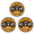 8-1/4 Inch Table Saw Blade/Circular Saw Blade, 5/8" Arbor, 24T for Framing&40T for Ripping, Cross Cutting&60T for Fine Finish Wood Cutting, 3-Pack