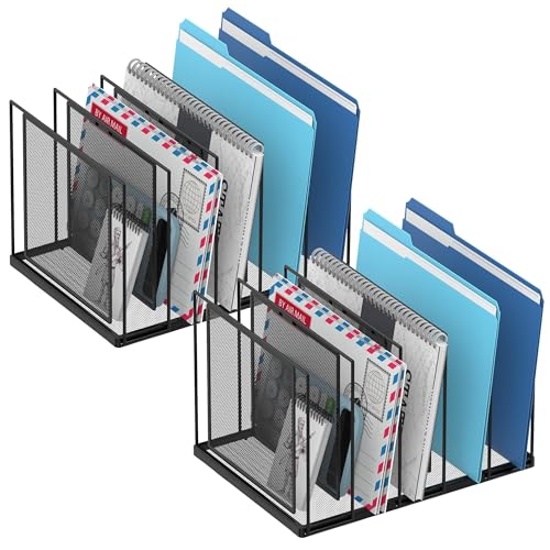 File Organizer for Desk, 5-Section Vertical File Sorter, Paper Holder Organizer Standing Metal File Folder for Office Home Classroom, Black 2 PACK - color: Black, size: 2 Pack 5-Section