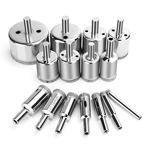 15 Pcs Diamond Drill Bits for Ceramic, Diamond Hole Saw Drill Bit Set Kit, Premium Glass Drill Bit for Bottles,Pots, Marble, Granite Stone, Tile Cutting 0.23 Inch - 2 Inch（6mm - 50mm） YLYL - size: 0.23 Inch - 2 Inch（6 mm - 50 mm）