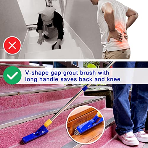 ITTAR Grout & Scrub Brush Combo, Floor Scrubber with Long Handle, Multi-Purpose Stiff Bristles Cleaning Brush Set for Tile, Grout, Deck, Kitchen, Shower Floor (2 Pcs) - color: White & Blue Head