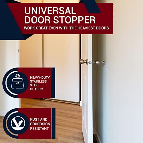 Stainless Steel & Rubber Wall-Mounted Door Stopper by NYCO Architectural Hardware- Heavy Duty Round Door Bumper for Wall & Door Protection- Modern Universal Door Slam Stopper (Satin Chrome US26D)
