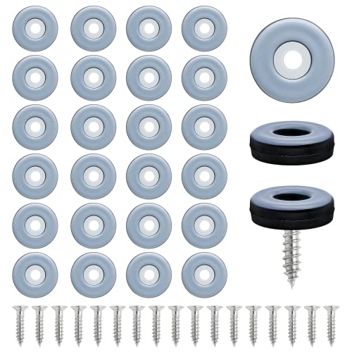 1" (25mm) Screw on Furniture Sliders, Gray/Black, 24pcs - size: 1 inch (25mm)