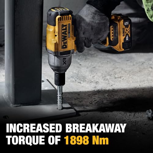 DEWALT 20V MAX Cordless Impact Wrench with Hog Ring Anvil, Brushless High Torque 1/2 Impact Gun, 4-Mode Speed, Includes Battery, Charger and Kit Bag (DCF900P1)