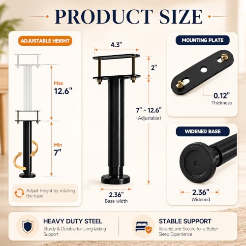 Under Bed Metal Support Legs, Adjustable Height Bed Frame Support Leg, Bed Slat Support Leg for Heavy Duty/Wooden/King/Queen Bed Frame (7"-12.6" (6pcs)) - size: 7"-12.6" (6pcs)