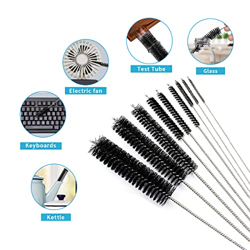 10PCS Flexible Drain Brush Straw Cleaner Brush Set,Pipe Cleaners Brush,61Inch Stainless Steel Double-Ended Hose Brush 8.2Inch Nylon Long CPAP Tube Cleaning Brush for Home Kitchen Sink Plumbing - color: Black