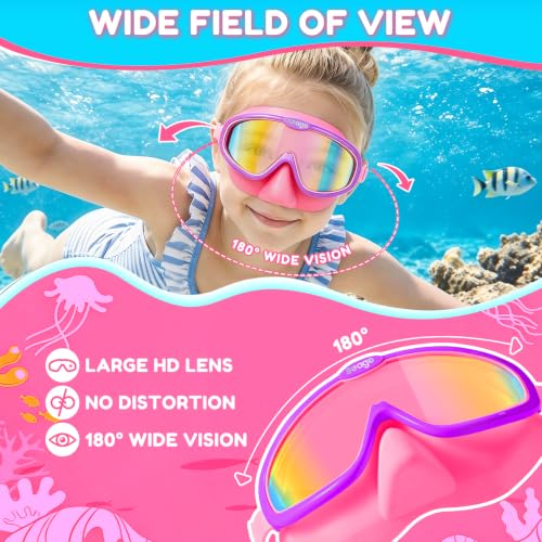 Seago Kids Swim Goggles with Nose Cover 2 Pack for 3-14 Anti-Fog Clear View - color: Black & Pink