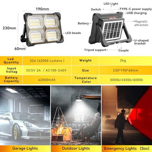 500W 52000LM Solar LED Work Light, 52000mAh Rechargeable, Magnetic IP66 - color: White