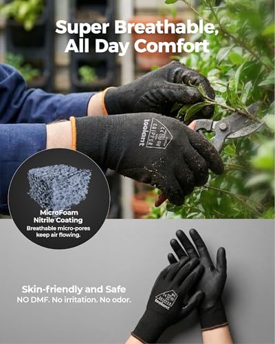 toolant Microfoam Nitrile Work Gloves with Grip, 6 Pairs, Black, Large - color: Black-6pairs, size: Large