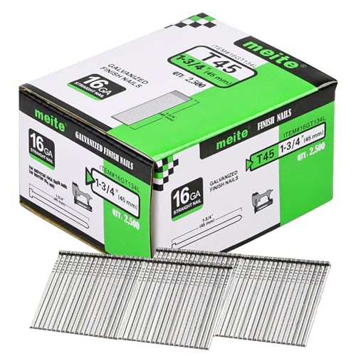 meite 16 Gauge Finish Nails 1-3/4 Inch Galvanized Straight T-Nails 2,500 PCS - size: 1-3/4" Length