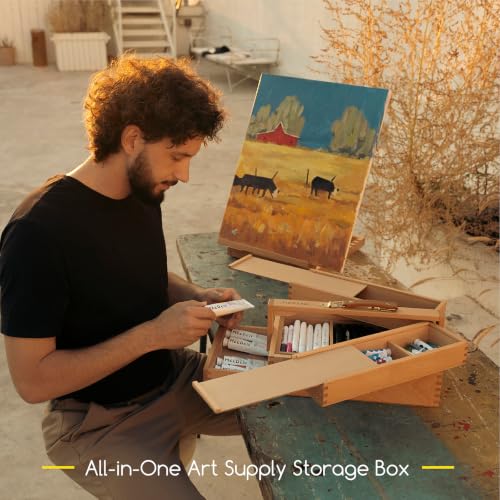 MEEDEN Portable Artist Supply Storage Box: Foldable Beech Wood Box - color: Natural