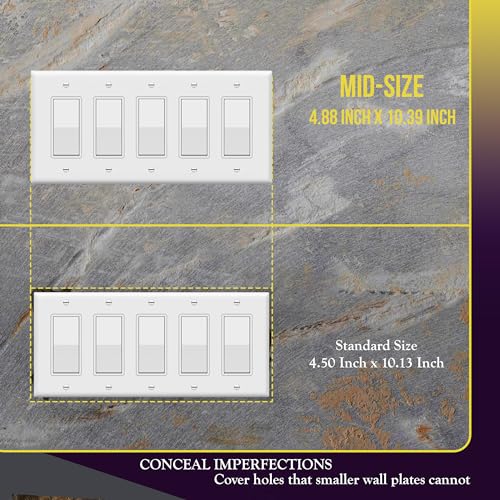ENERLITES 5-Gang White Mid-Size Decorator Switch Outlet Wall Plate Cover - color: White, size: Mid-size