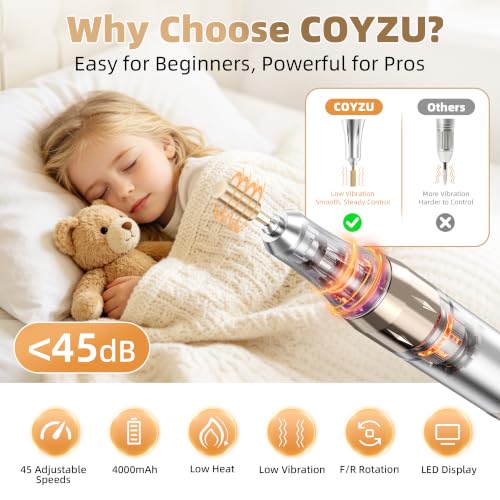 Professional Electric Nail Drill Rechargeable Nail File with Bits - color: Pearl White