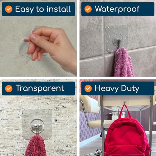 GLUIT Adhesive Wall Hooks for Hanging Heavy Duty No Drill, 22 lbs, 6 pcs - size: Medium, 6 pcs