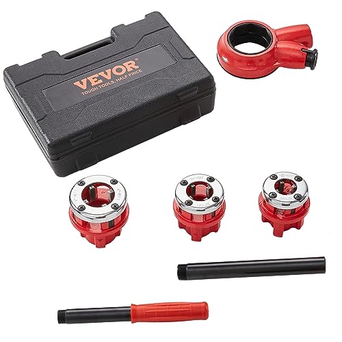 VEVOR Ratchet Pipe Threader Kit with 3 Dies, 1/2" NPT, 3/4" NPT, 1" NPT Ratcheting Pipe Threading Tool, Portable Pipe Threader Set with Storage Case for Plumbing Installation and Repair - size: 1/2" - 1”