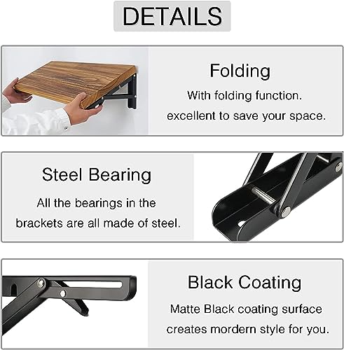 Folding Shelf Brackets - 14 Inch 4 Pcs Heavy Duty Metal Collapsible Shelf Bracket, DIY Wall Mounted Shelf Bracket, Space Saving for Bench - size: 14 Inch- 4 Packs