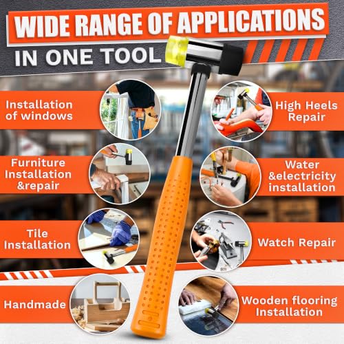 Small Orange Rubber Mallet Hammer 25mm, Double Faced Non Marring Head - color: Orange