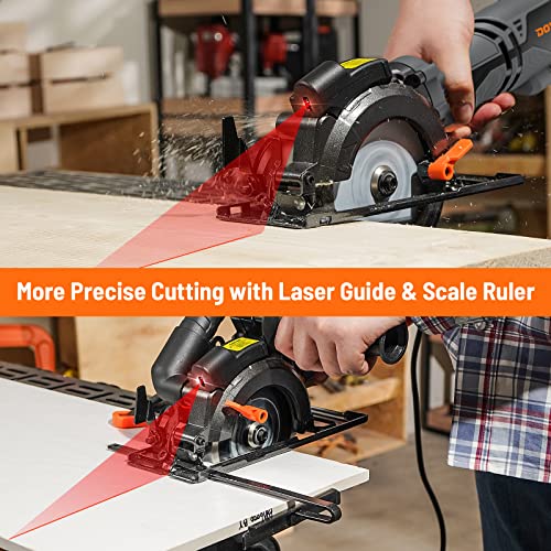 DOVAMAN Circular Saw, 5.8A 4-1/2" Circular Saw w/Laser & Auxiliary Handle - color: B-grey