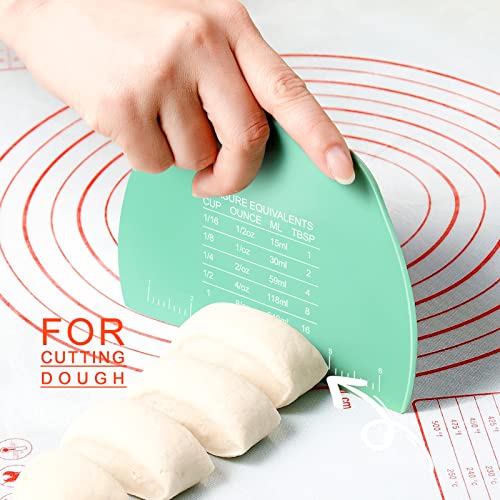 2 Pieces Plastic Bench Scraper, Dough Cutter with Measuring Scale, Green - color: Green