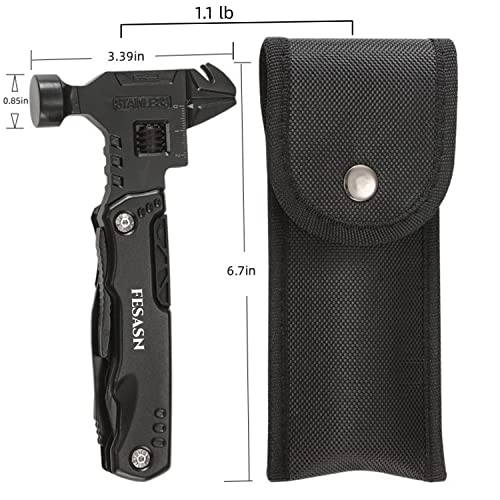Adjustable Wrench Multitool Hammer, 16 in 1 | Pocket Multi Tool Pliers, Stainless Steel, Survival Camping Multi Tool, Home DIY & Everyday Use - style: Adjustable Wrench