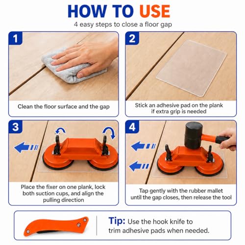 Floor Gap Fixer Tool Kit, Double Suction Cup Floor Gap Repair Tool