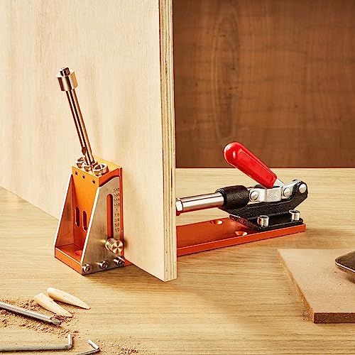 VEVOR Pocket Hole Jig Kit, Adjustable and Easy to Use Pocket Hole Jig System with Step Drills, Wrenches, Drill Stop Rings, Screws and Square Drive Bits, Dual Scale Marks, for DIY Carpentry Projects - color: Orange