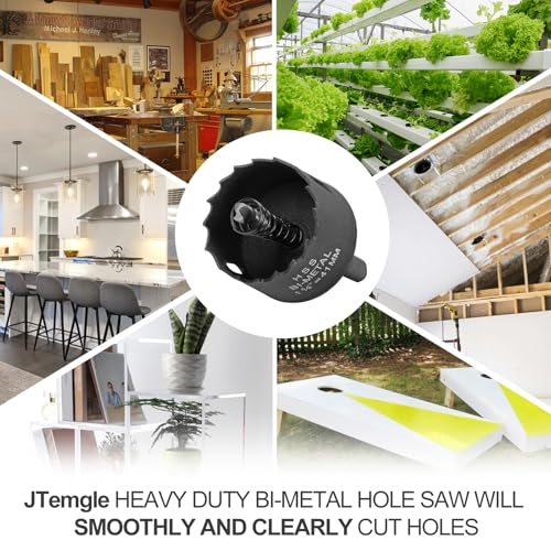 1-5/8 Inch Hole Saw with 9.1mm Triangle Shank Arbor, JTemgle Bi-Metal Hole Saw Heavy Duty Hole Cutting Tool for Cornhole Boards, Recessed Lights, Wood, Plastic, Drywall & Soft Metal - size: 1-5/8"