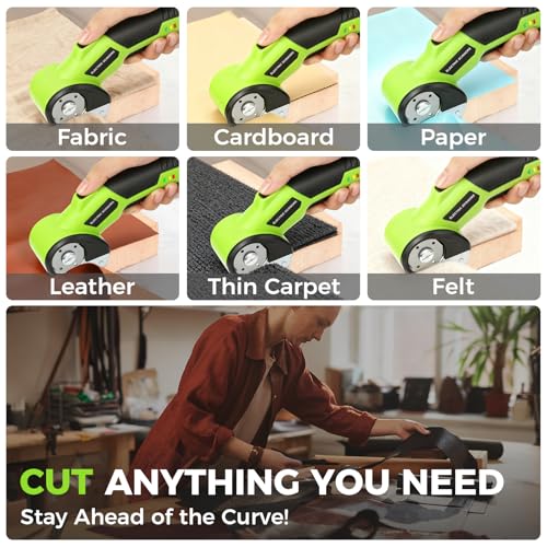 Electric Cardboard Cutter, 4V Cordless Electric Scissors with 2000mAh Battery & LED Light, Rotary Box Cutter Tool with Safety Lock & Replacement Blade for Cardboard & Fabric