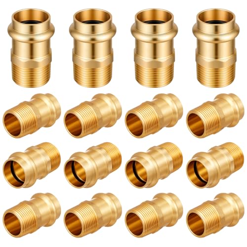 16 Pack 3/4" Press x 3/4" MIP Brass Press Fittings - color: Mip, size: 0.75 Inch