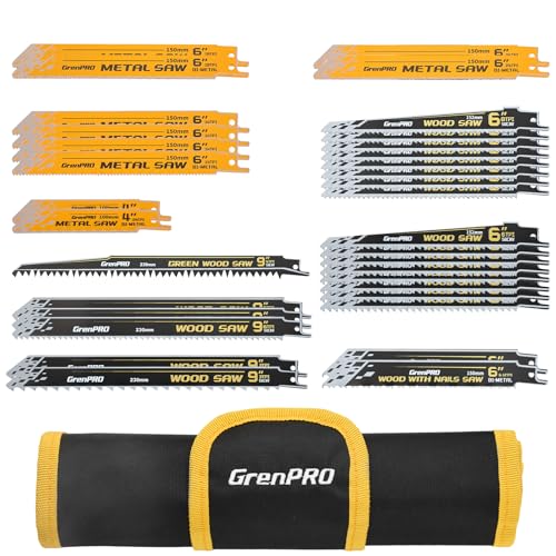 GRENPRO 34Pcs Reciprocating Saw Blade Set with Organizer Pouch