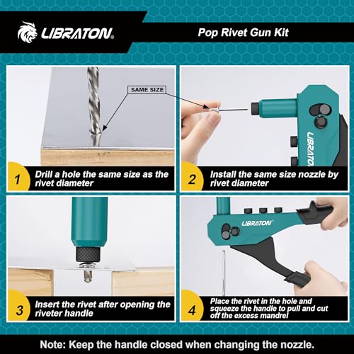 LIBRATON Rivet Gun Kit, Pop Rivet Gun, Heavy Duty Rivet Tool, Hand Riveter