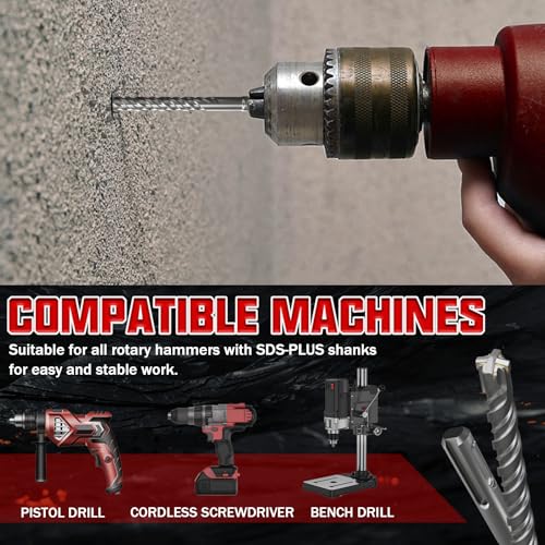 CSOOM SDS Plus Rotary Hammer Drill Bit 3/8"x6.3", Professional Concrete Drill Bit for Concrete, Brick, Stone and Cement Walls - size: 3/8"x6.3"